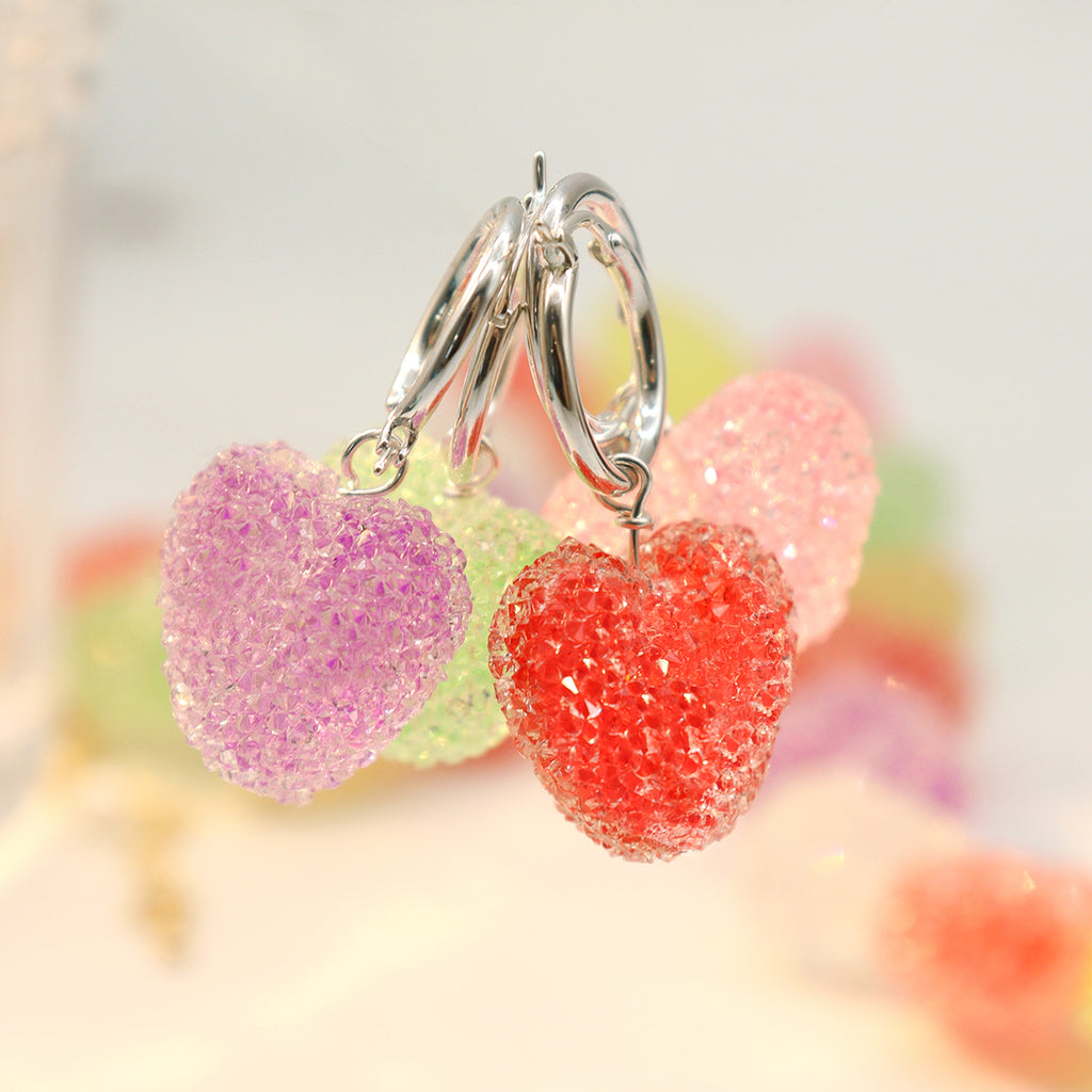 Sweet Colorful Heart Candy 925 Sterling Silver Hoop Earrings