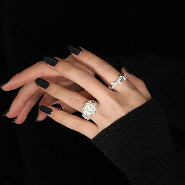 Party Double Layer Twisted Wave 925 Sterling Silver Adjustable Ring