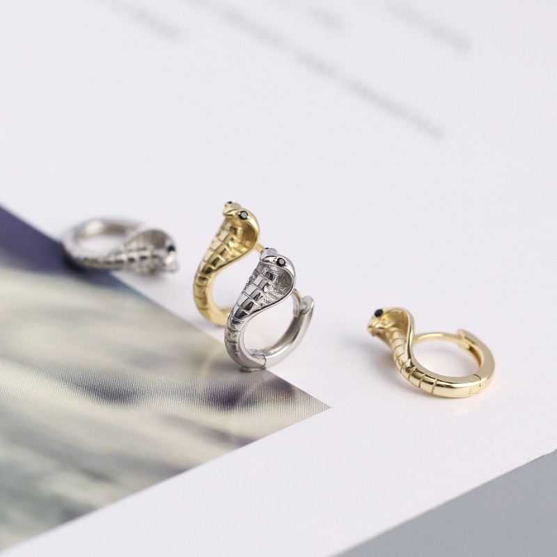 Cute Animal Cobra Snake 925 Sterling Silver Hoop Earrings