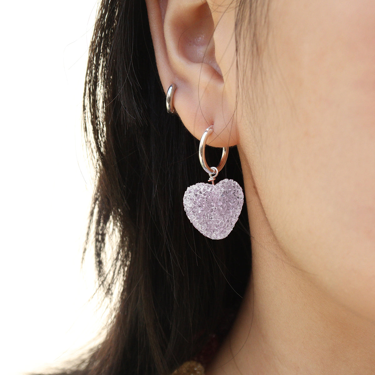Sweet Colorful Heart Candy 925 Sterling Silver Hoop Earrings