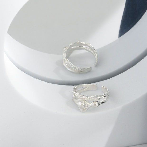 Irregular Hollow Beads 925 Sterling Silver Adjustable Ring