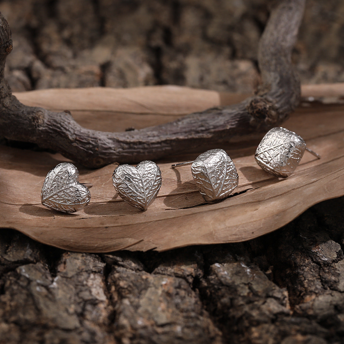 Lady Geometry Square Heart Leaves 925 Sterling Silver Stud Earrings
