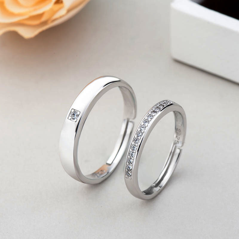 Minimalist CZ Lines 925 Sterling Silver Adjustable Promise Ring