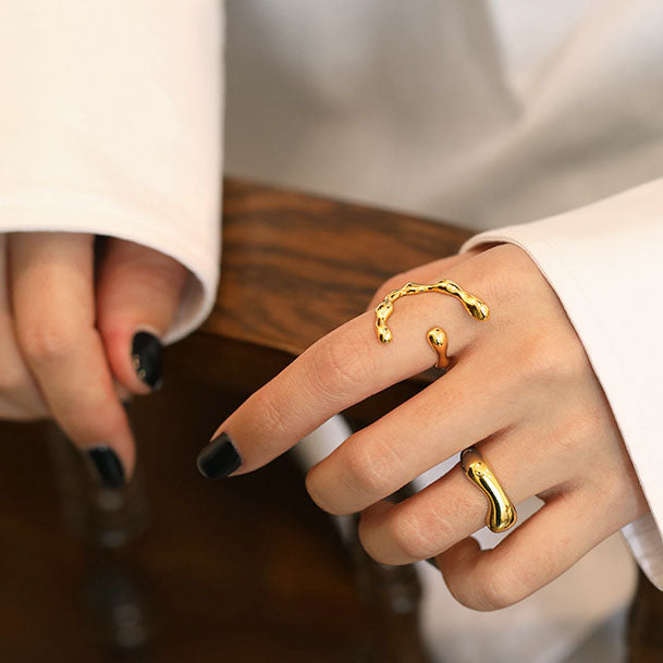 Fashion Irregular C Shape Wide 925 Sterling Silver Adjustable Ring