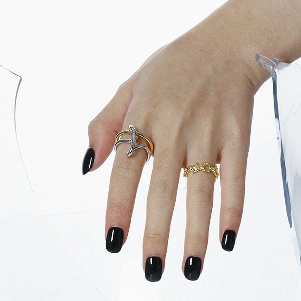 Irregular Fashion Messy Lines Cross 925 Sterling Silver Adjustable Ring