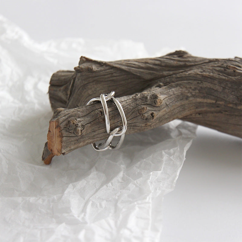 Geometric Hollow Rectangle Chain 925 Sterling Silver Ring