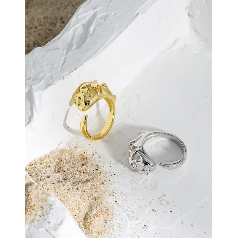 Fashion Irregular Hollow Bone 925 Sterling Silver Adjustable Ring