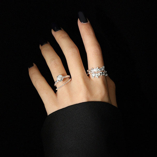 Fashion Double Layer Beads 925 Sterling Silver Adjustable Ring