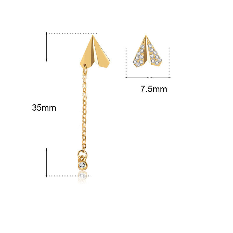 Asymmetry CZ Paper Plane Tassels New 925 Sterling Silver Dangling Earrings