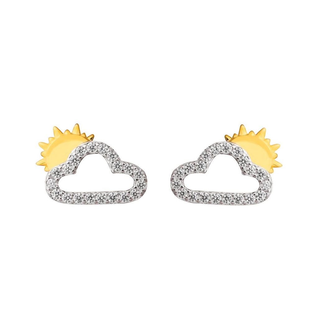 Summer CZ Hollow Cloud Sun 925 Sterling Silver Stud Earrings
