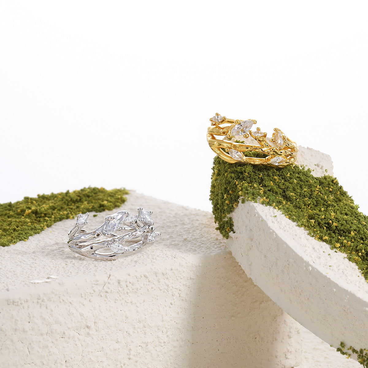 Women Irregular CZ Tree Branch 925 Sterling Silver Adjustable Ring