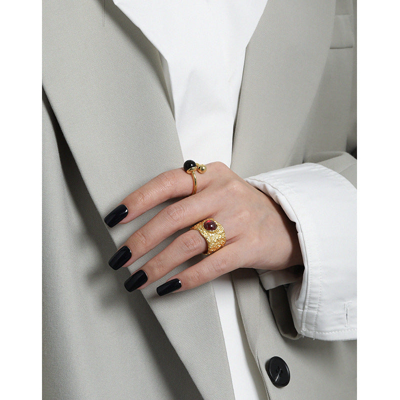 Fashion Irregular Round Created Ruby 925 Sterling Silver Adjustable Ring