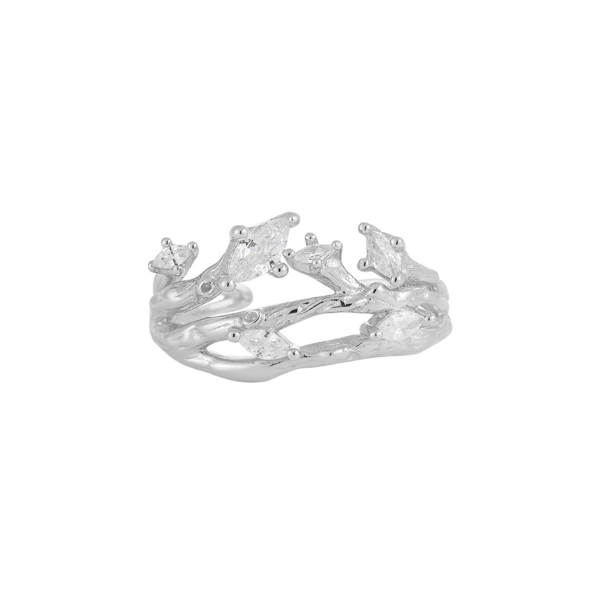 Women Irregular CZ Tree Branch 925 Sterling Silver Adjustable Ring