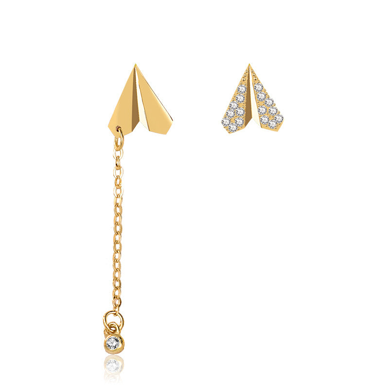 Asymmetry CZ Paper Plane Tassels New 925 Sterling Silver Dangling Earrings