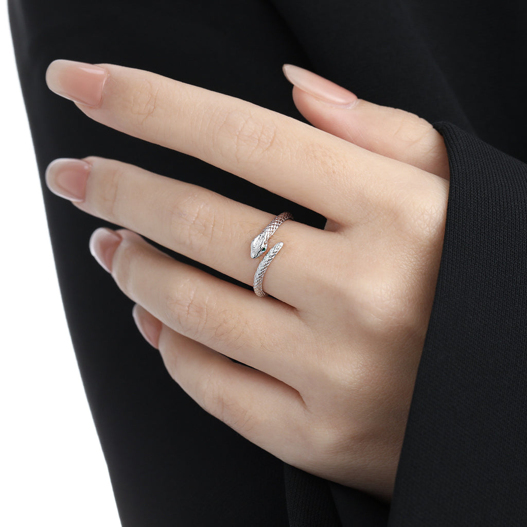 Party Green CZ Eyes Snake Animal 925 Sterling Silver Adjustable Ring