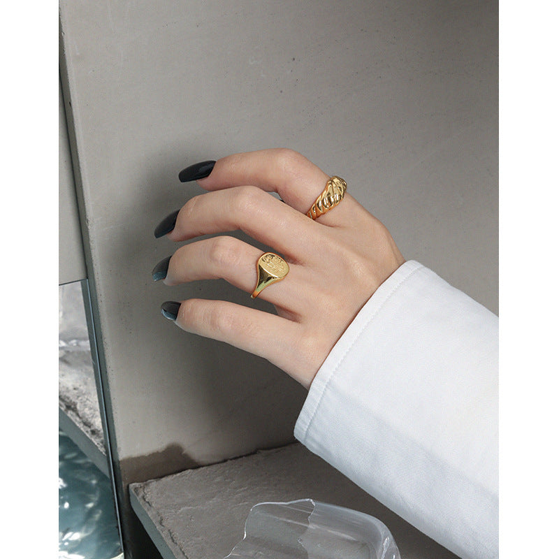 Simple Twisted Wide Office 925 Sterling Silver Adjustable Ring