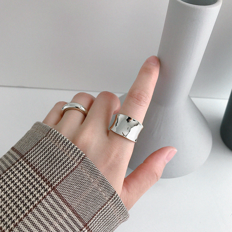 Office Wide Irregular 925 Sterling Silver Adjustable Ring