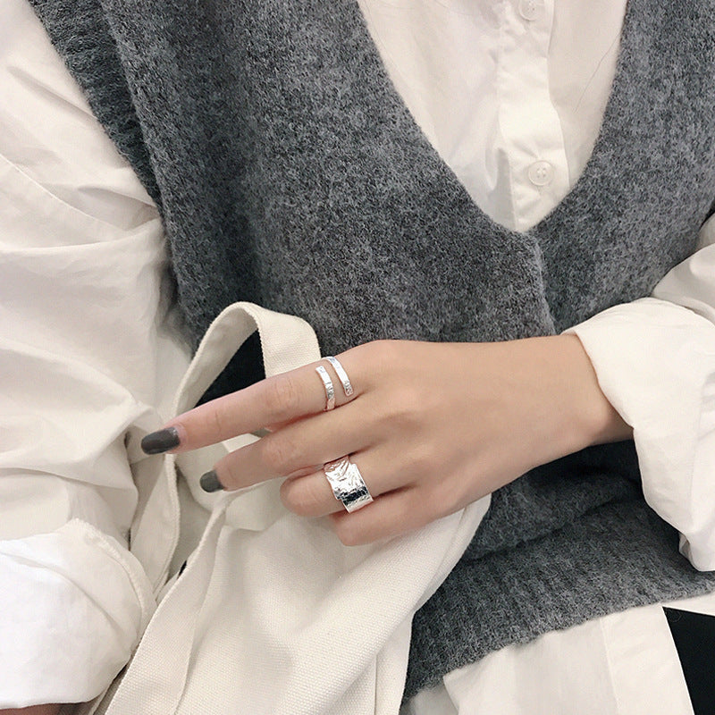 Men's Irregular Wide Geometry 925 Sterling Silver Adjustable Ring