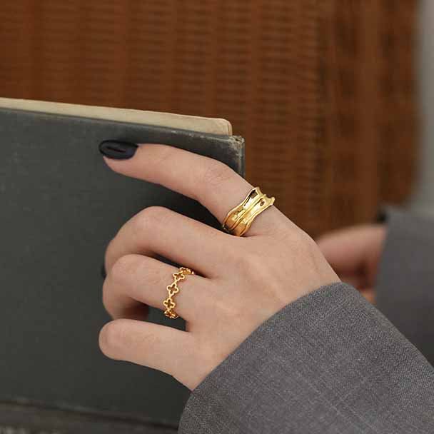 Simple Irregular Grain 925 Sterling Silver Adjustable Ring