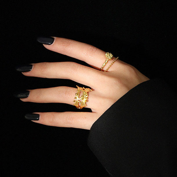 Fashion Double Layer Beads 925 Sterling Silver Adjustable Ring