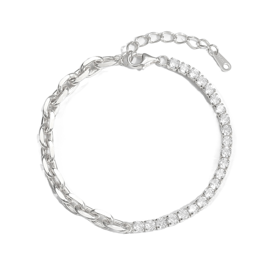 Simple Hollow Chain  CZ Montage 925 Sterling Silver Bracelet