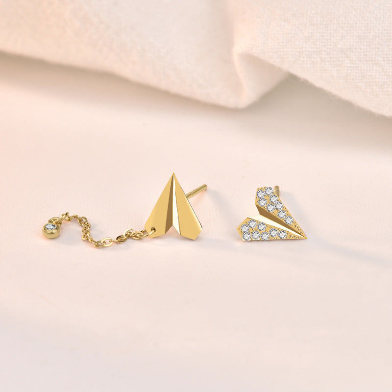 Asymmetry CZ Paper Plane Tassels New 925 Sterling Silver Dangling Earrings