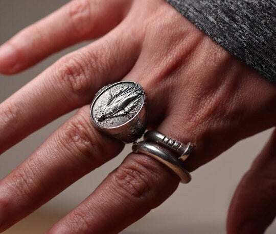 Viking Ring Val Knut Nordic Sterling silver 925 ring biker men women Vegvisir, The Viking Compass/The Runic Compass