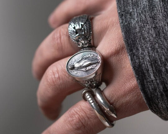 Viking Ring Val Knut Nordic Sterling silver 925 ring biker men women Vegvisir, The Viking Compass/The Runic Compass