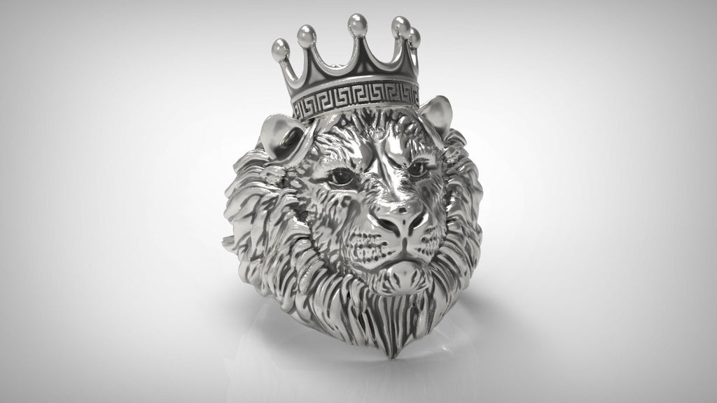 Lion king crown head men's ring 925 sterling silver biker rider animal ring gift