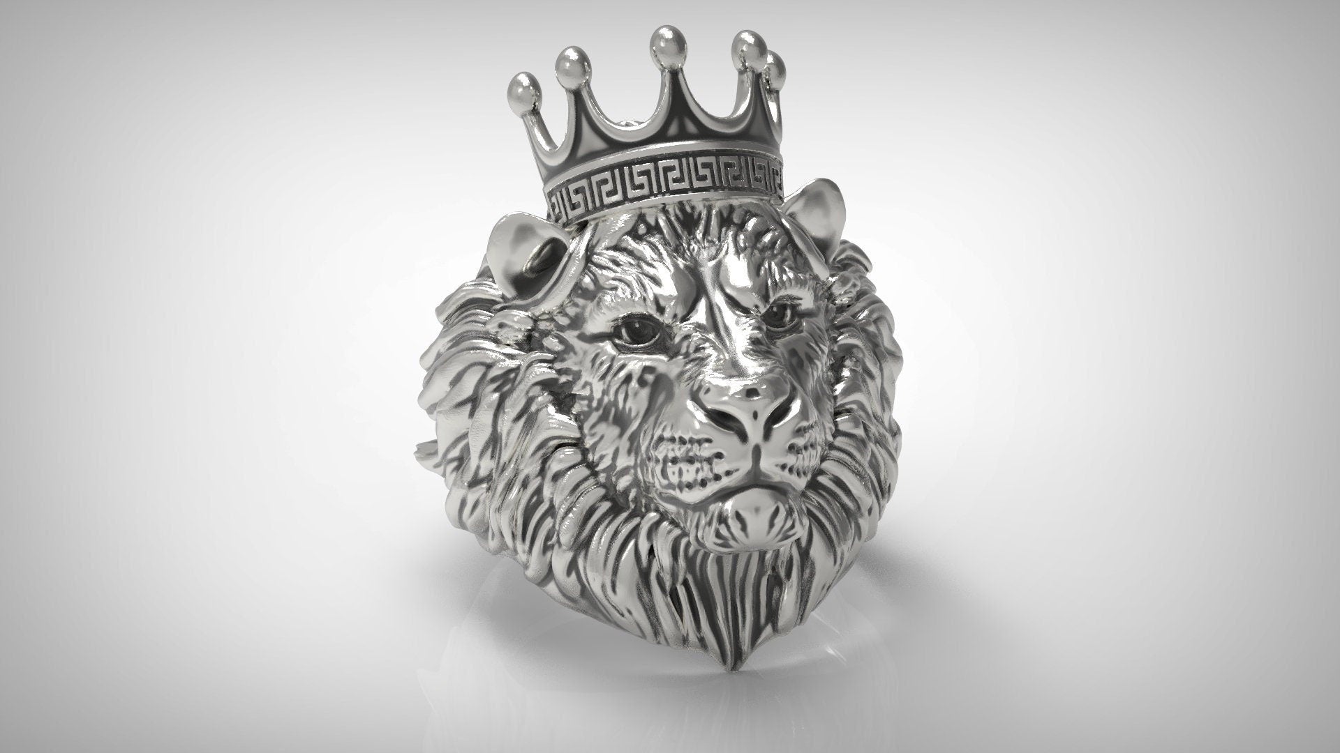 Lion king crown head men's ring 925 sterling silver biker rider animal ring gift