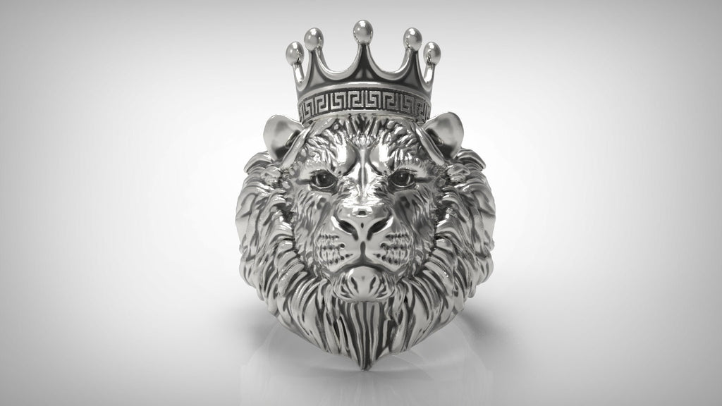 Lion king crown head men's ring 925 sterling silver biker rider animal ring gift