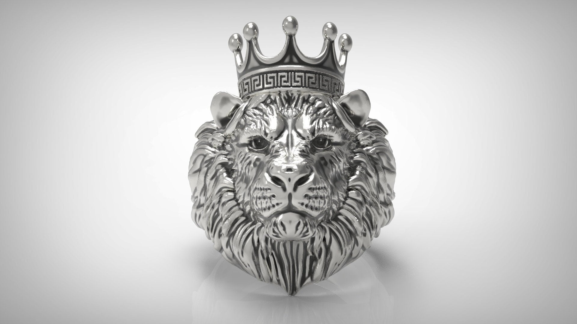 Lion king crown head men's ring 925 sterling silver biker rider animal ring gift