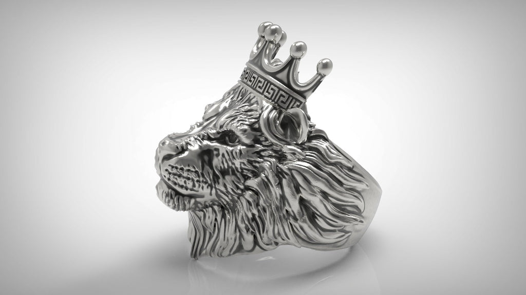 Lion king crown head men's ring 925 sterling silver biker rider animal ring gift