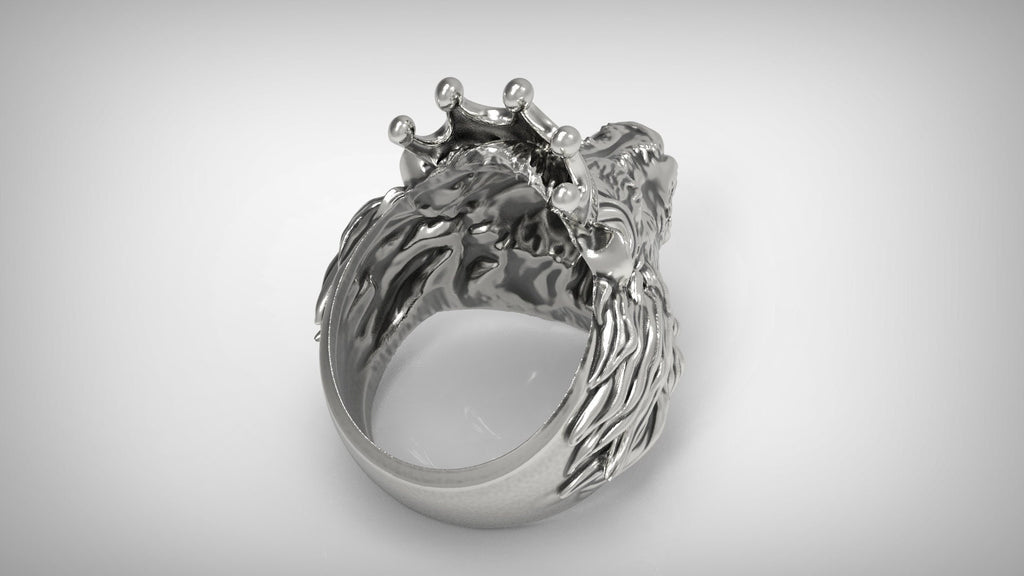 Lion king crown head men's ring 925 sterling silver biker rider animal ring gift