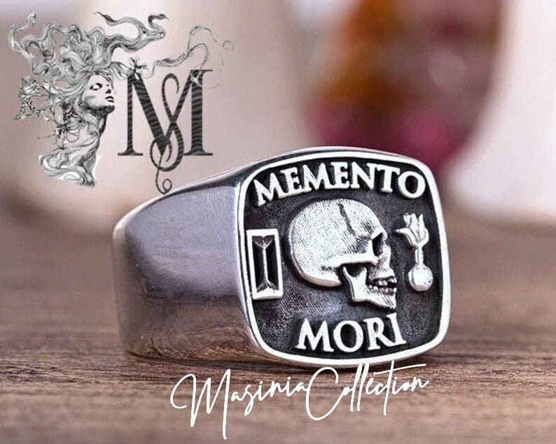 Memento mori signet ring sterling silver 925 original design