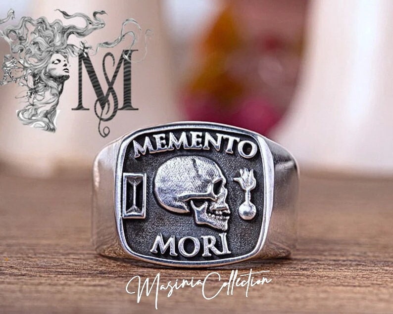 Memento mori signet ring sterling silver 925 original design