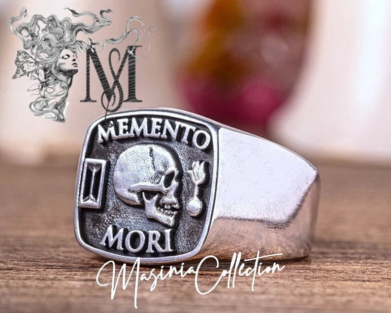 Memento mori signet ring sterling silver 925 original design