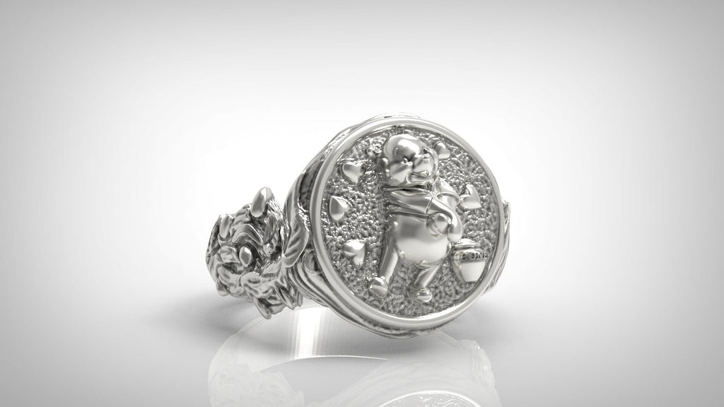 Sterling Silver Winnie The Pooh 925 ring  love gift for him handmade animal  men women