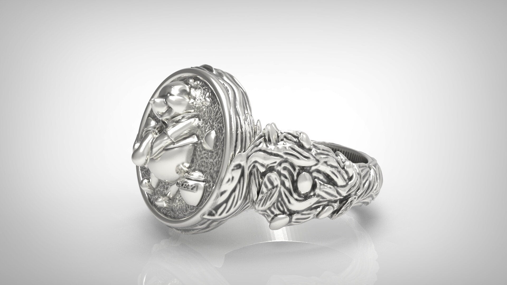 Sterling Silver Winnie The Pooh 925 ring  love gift for him handmade animal  men women