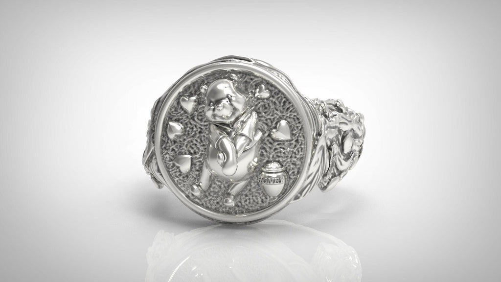 Sterling Silver Winnie The Pooh 925 ring  love gift for him handmade animal  men women
