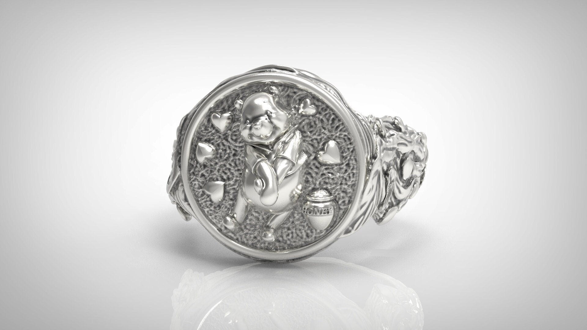 Sterling Silver Winnie The Pooh 925 ring  love gift for him handmade animal  men women