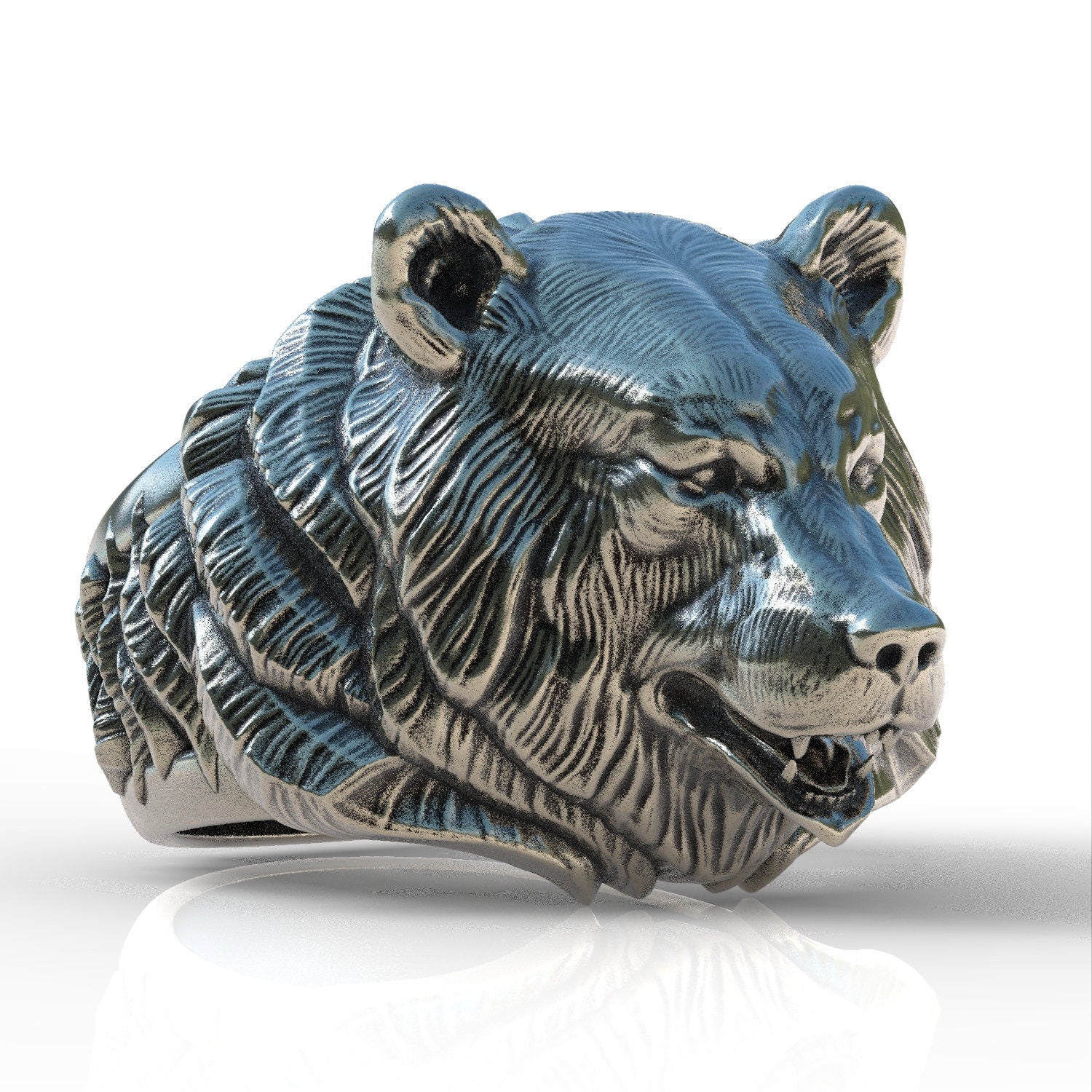 Sterling silver ring, bear men ring, oxidized men ring, gift ring bear figure