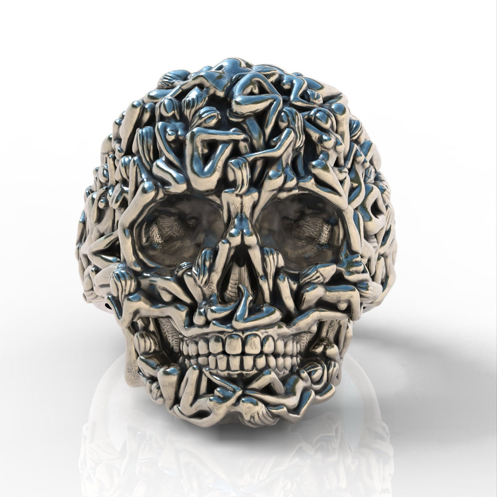 Solid Back Salvador Dali skull illusion  versionring sterling silver 925