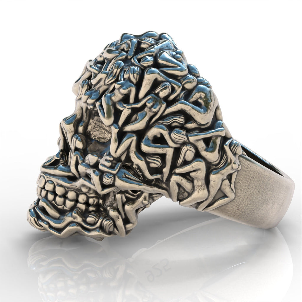 Solid Back Salvador Dali skull illusion  versionring sterling silver 925