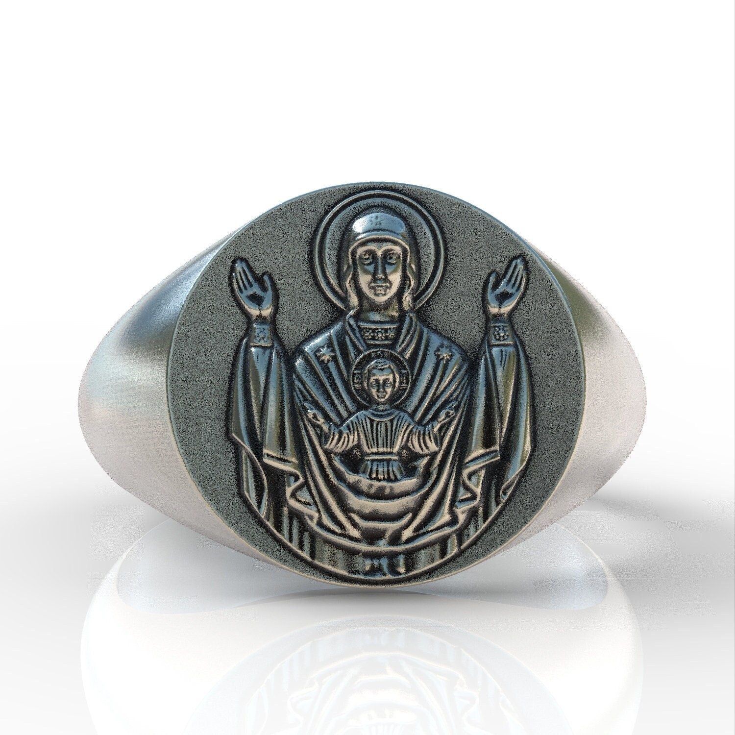Sterling Silver Virgin Mary Silver Ring, Jesus Medal, Our Lady  , Motherof god Lady of Miracle