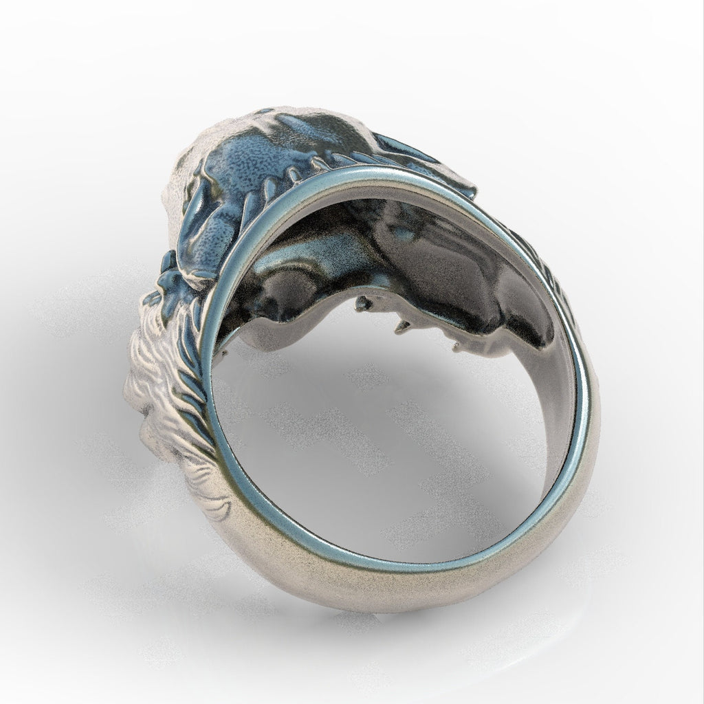 Solid 925 sterling silver men's panther ring animal tiger lion figure ring