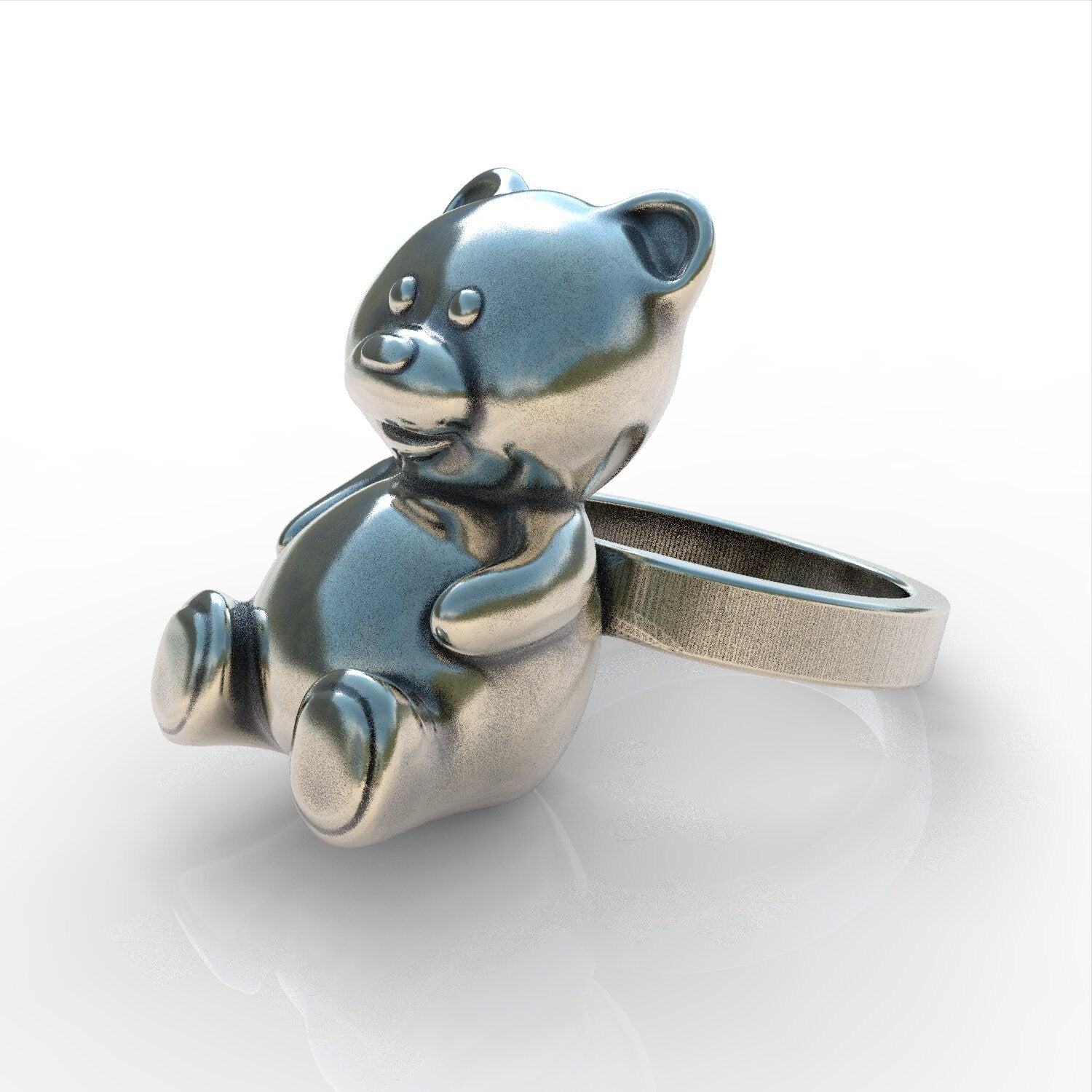 Teddy bear sterling silver 925 ring ring handmade animal biker men women