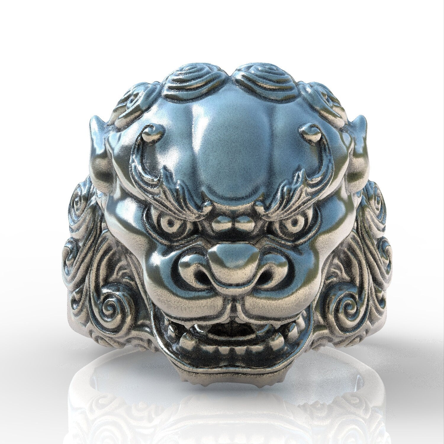 Giant asian foo dog ring 925 sterling silver shisha dog all sizes