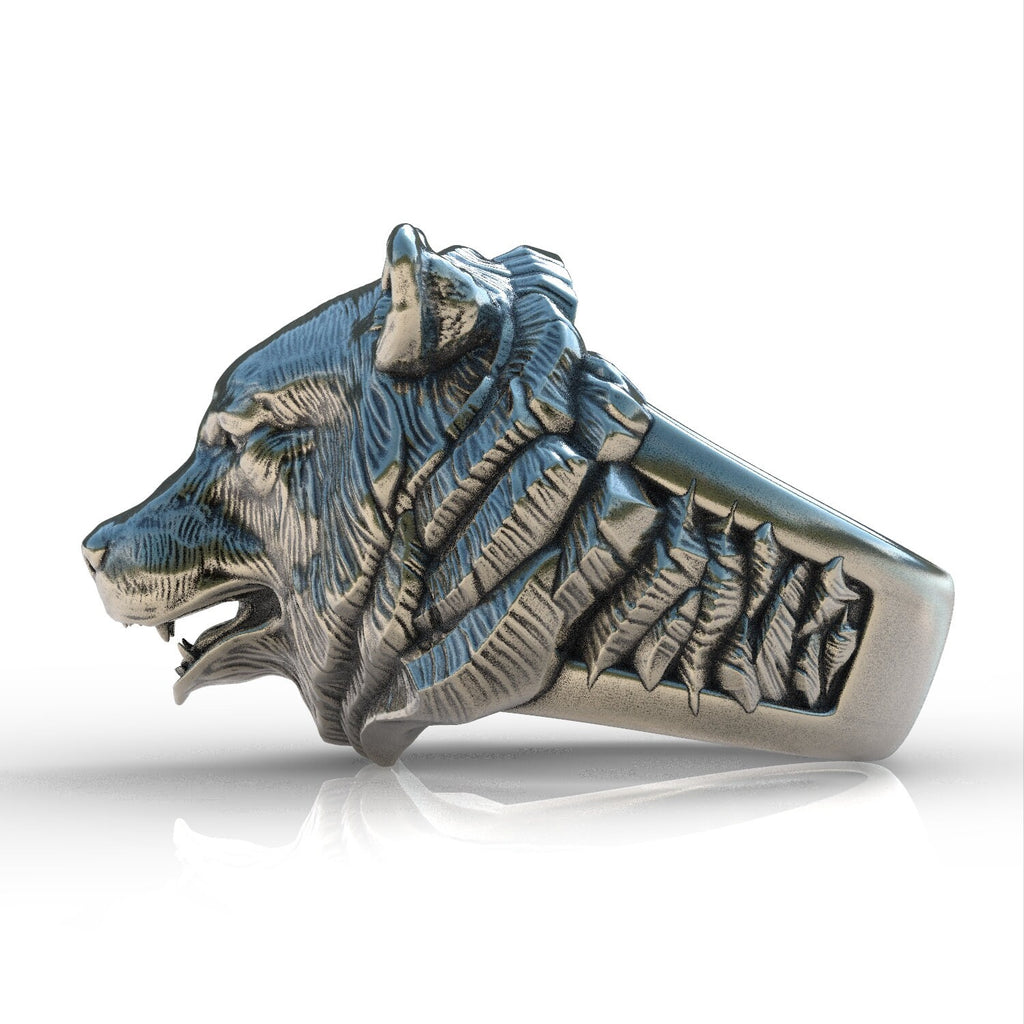 Sterling silver ring, bear men ring, oxidized men ring, gift ring bear figure