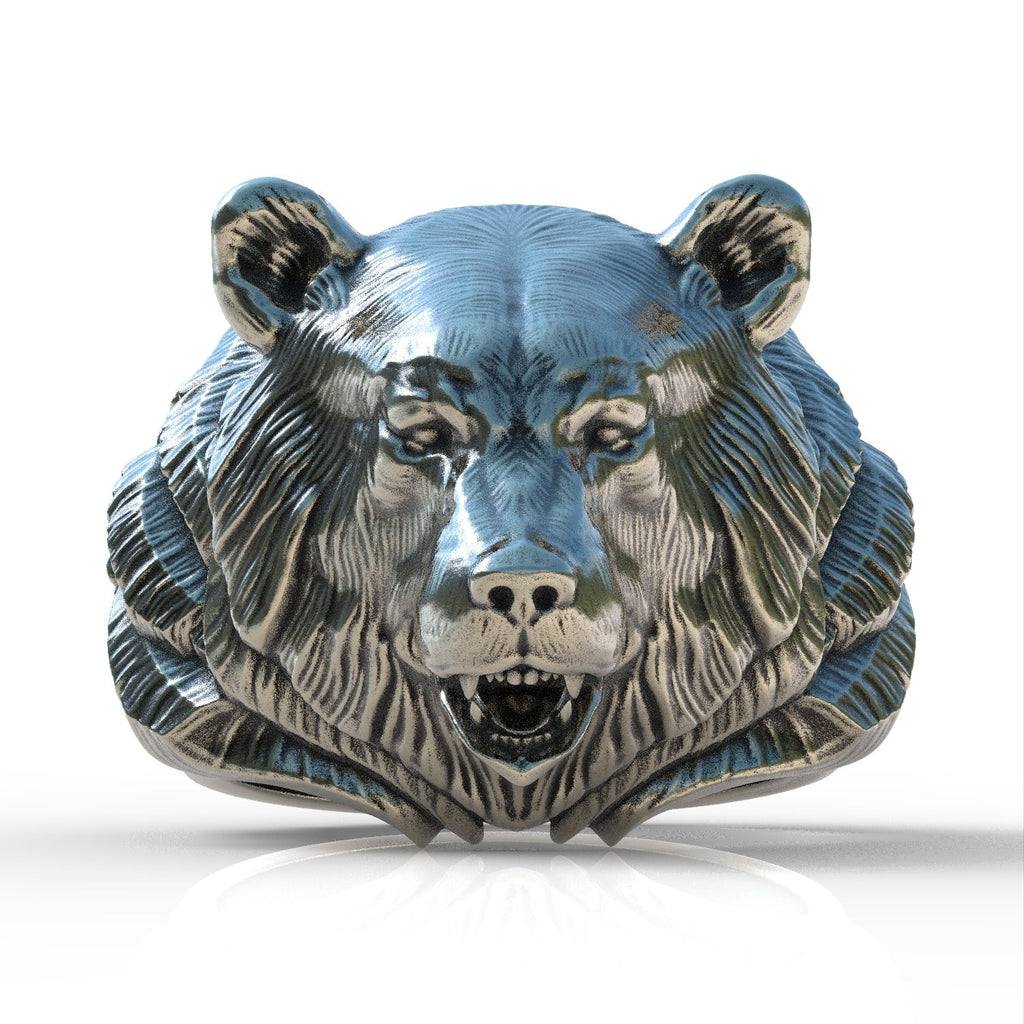 Sterling silver ring, bear men ring, oxidized men ring, gift ring bear figure